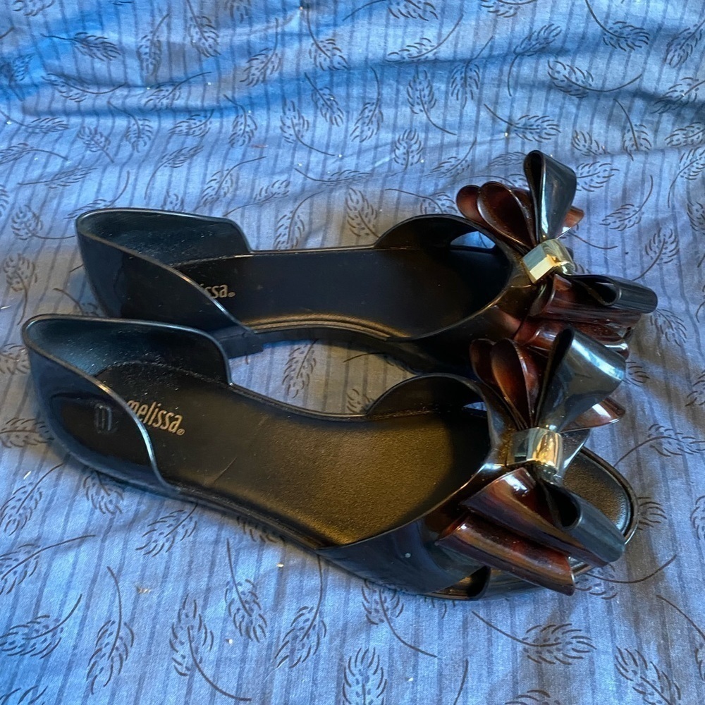 Melissa black seduction triple bow D’Orsay flats 7 - Picture 2 of 6